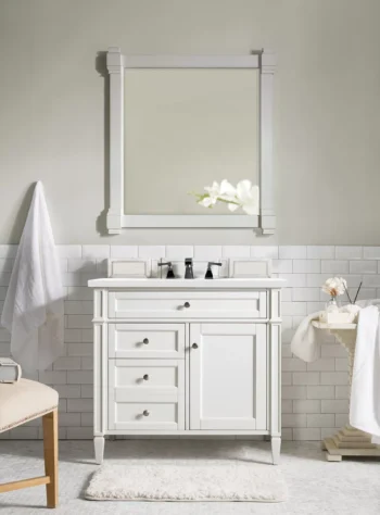 Brittany 36" Single Vanity, Bright White w/ 3 CM White Zeus Quartz Top - Image 2