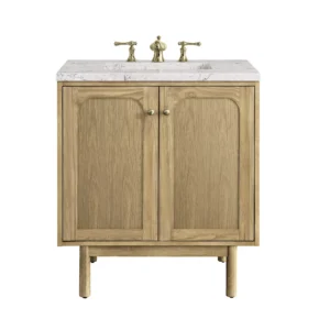 Laurent 30″ Single Vanity, Light Natural Oak w/ 3 CM Eternal Jasmine Pearl Top