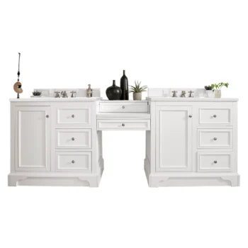De Soto 94" Double Vanity Set, Bright White w/ 3 CM White Zeus Quartz Top - Image 2
