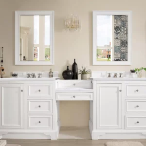 De Soto 94″ Double Vanity Set, Bright White w/ 3 CM Arctic Fall Solid Surface Top