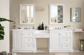 De Soto 94" Double Vanity Set, Bright White w/ 3 CM Arctic Fall Solid Surface Top