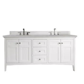Palisades 72" Double Vanity, Bright White w/ 3 CM Eternal Serena Quartz Top
