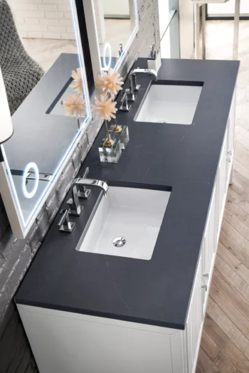 Athens 72" Double Vanity, Glossy White w/ 3 CM Charcoal Soapstone Quartz Top - Image 4