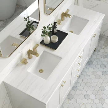 Chicago 72" Double Vanity, Glossy White w/ 3 CM Arctic Fall Top - Image 4