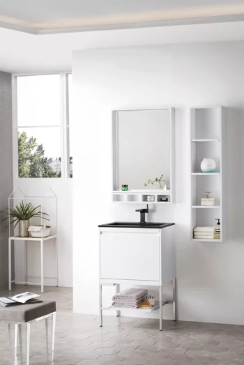Mantova 23.6" Single Vanity, Glossy White, Brushed Nickel Base w/ Charcoal Black Composite Stone Top - Image 3