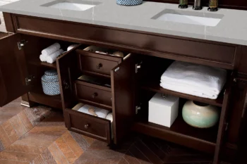 Brookfield 72" Double Vanity, Burnished Mahogany w/ 3 CM Eternal Serena Quartz Top - Image 4