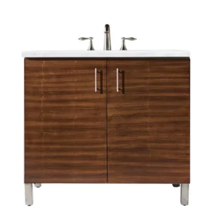 Metropolitan 36″ Single Vanity, American Walnut w/ 3 CM Arctic Fall Solid Surface Top
