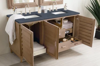 Portland 60" Double Vanity Whitewashed Walnut w/ 3 CM Charcoal Soapstone Quartz Top - Image 4