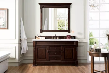 Brookfield 60" Single Vanity, Burnished Mahogany w/ 3 CM Arctic Fall Solid Surface Top - Image 2