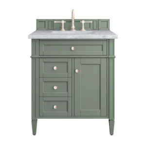 Brittany 30″ Single Vanity, Smokey Celadon w/ 3 CM Carrara Marble Top