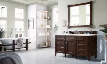 Brittany 60" Single Vanity, Burnished Mahogany w/ 3 CM White Zeus Quartz Top - Image 3
