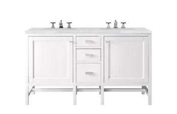 Addison 60" Double Vanity, Glossy White w/ 3 CM Arctic Fall Solid Surface Top