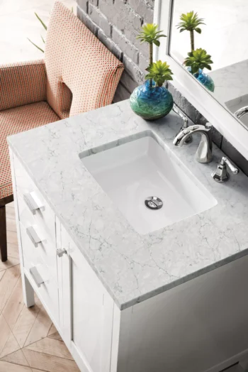 Addison 30" Single Vanity, Glossy White w/ 3 CM Eternal Jasmine Pearl Quartz Top - Image 3