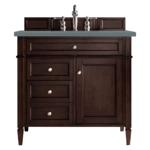 Brittany 36″ Single Vanity, Burnished Mahogany w/ 3 CM Cala Blue Top