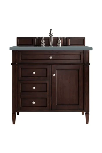 Brittany 36" Single Vanity, Burnished Mahogany w/ 3 CM Cala Blue Top
