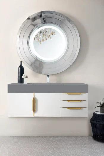 Mercer Island 48" Single Vanity, Glossy White, Radiant Gold w/ Dusk Grey Glossy Composite Stone Top - Image 2