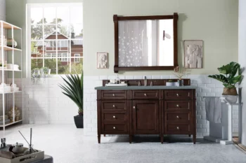 Brittany 60" Single Vanity, Burnished Mahogany w/ 3 CM Cala Blue Top - Image 2