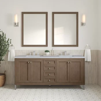 Chicago 72" Double Vanity, Whitewashed Walnut w/ 3 CM Carrara Marble Top - Image 2
