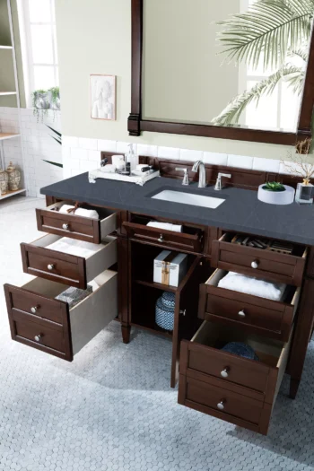 Brittany 60" Single Vanity, Burnished Mahogany w/ 3 CM Charcoal Soapstone Quartz Top - Image 4