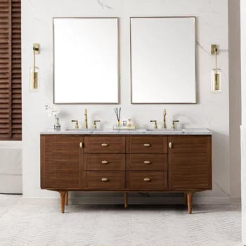 Amberly 72" Double Vanity, Mid-Century Walnut w/ 3 CM Ethereal Noctis Top - Image 3