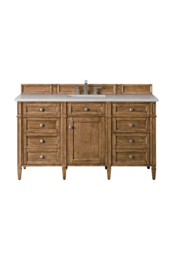 Brittany 60" Single Vanity, Saddle Brown w/ 3 CM Eternal Serena Quartz Top