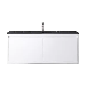 Milan 47.3″ Single Vanity, Glossy White w/ Charcoal Black Composite Stone Top