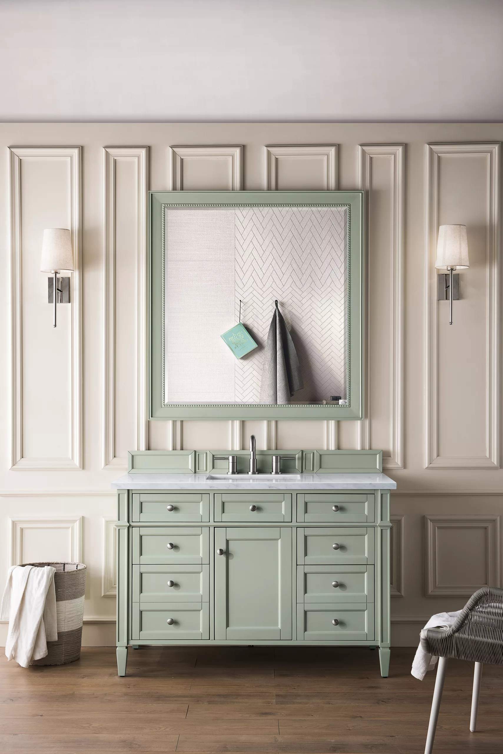 Brittany 48" Single Vanity, Sage Green w/ 3 CM Carrara Marble Top - Image 2