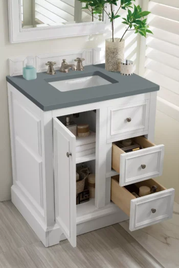De Soto 30" Single Vanity, Bright White w/ 3 CM Cala Blue Top - Image 4