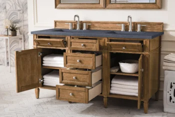 Brittany 60" Double Vanity, Saddle Brown w/ 3 CM Charcoal Soapstone Quartz Top - Image 4