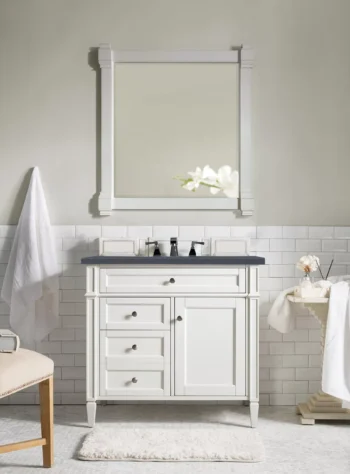 Brittany 36" Single Vanity, Bright White w/ 3 CM Charcoal Soapstone Quartz Top - Image 2