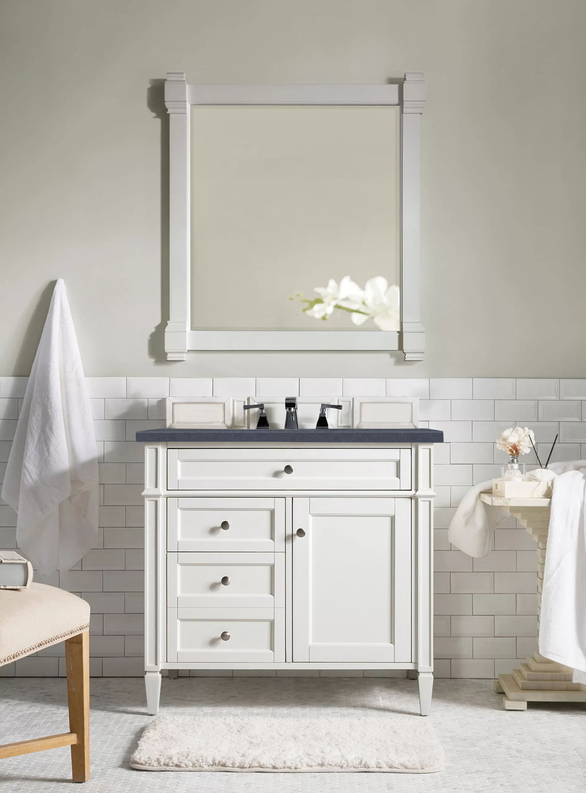 Brittany 36" Single Vanity, Bright White w/ 3 CM Charcoal Soapstone Quartz Top - Image 2