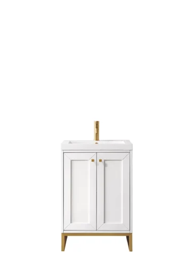 Chianti 24" Single Vanity, Glossy White, Radiant Gold, w/ White Glossy Composite Stone Top - Image 2