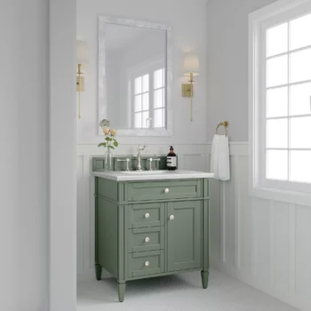 Brittany 30" Single Vanity, Smokey Celadon w/ 3 CM Arctic Fall Top - Image 4