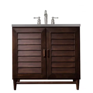 Portland 36″ Single Vanity, Burnished Mahogany w/ 3 CM Grey Expo Top