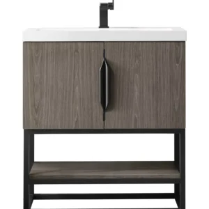 Columbia 31.5″ Single Vanity, Ash Gray, Matte Black, w/ White Glossy Composite Stone Top
