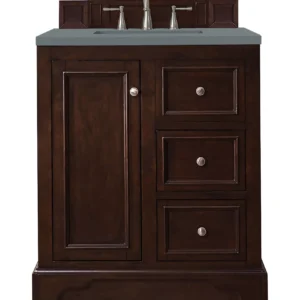 De Soto 30″ Single Vanity, Burnished Mahogany w/ 3 CM Cala Blue Top