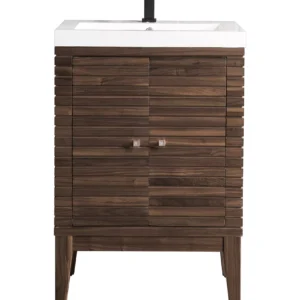 Linden 24″ Single Vanity, Mid-Century Walnut w/ White Glossy Composite Stone Top