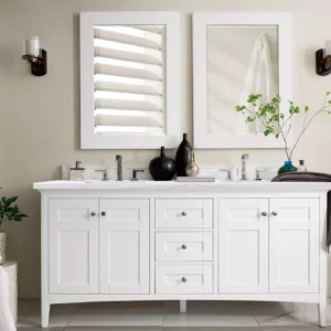 Palisades 72″ Double Vanity, Bright White w/ 3 CM Arctic Fall Solid Surface Top