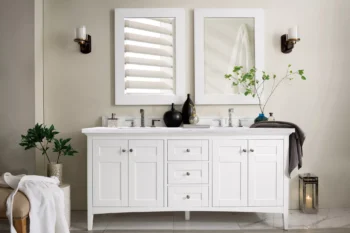 Palisades 72" Double Vanity, Bright White w/ 3 CM Arctic Fall Solid Surface Top