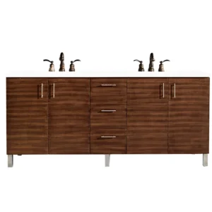 Metropolitan 72″ Double Vanity, American Walnut w/ 3 CM White Zeus Quartz Top