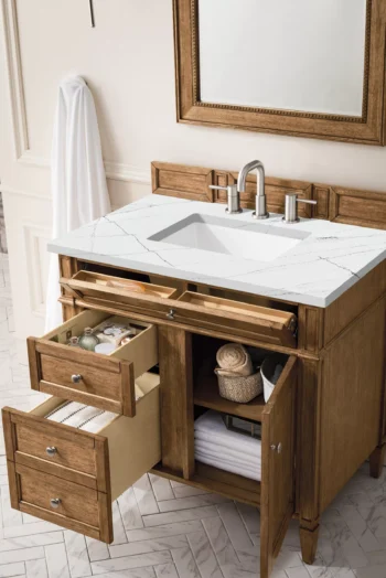 Brittany 36" Single Vanity, Saddle Brown w/ 3 CM Ethereal Noctis Quartz Top - Image 4