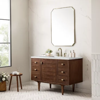 Amberly 48" Single Vanity, Mid-Century Walnut w/ 3 CM Ethereal Noctis Top - Image 5