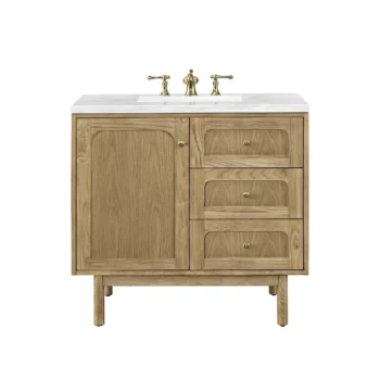 Laurent 36" Single Vanity, Light Natural Oak w/ 3 CM Arctic Fall Top - Image 2