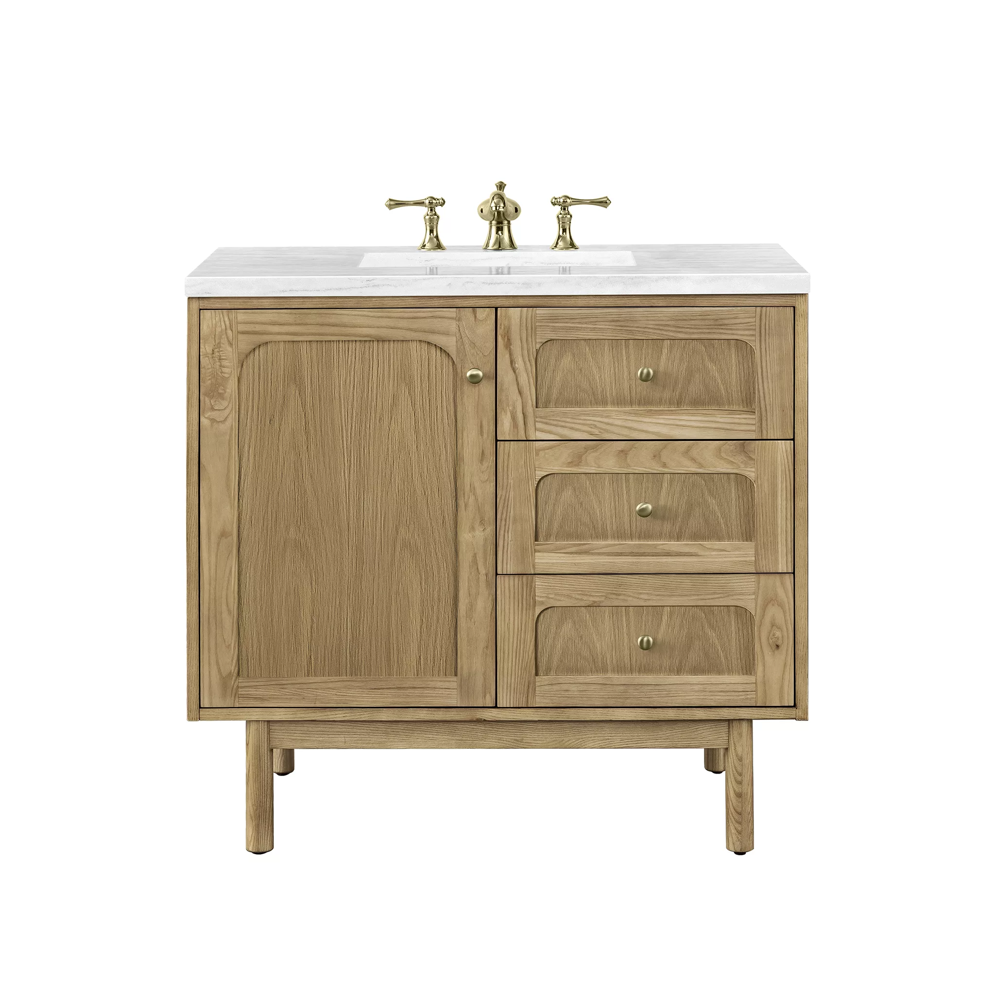 Laurent 36" Single Vanity, Light Natural Oak w/ 3 CM Arctic Fall Top - Image 2