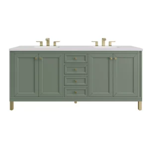 Chicago 72″ Double Vanity, Smokey Celadon w/ 3 CM White Zeus Top