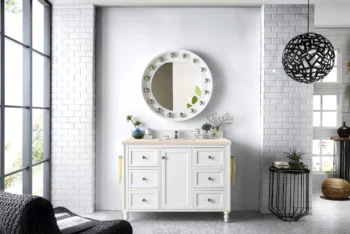 Copper Cove Encore 48" Single Vanity, Bright White w/ 3 CM Eternal Marfil Quartz Top - Image 2