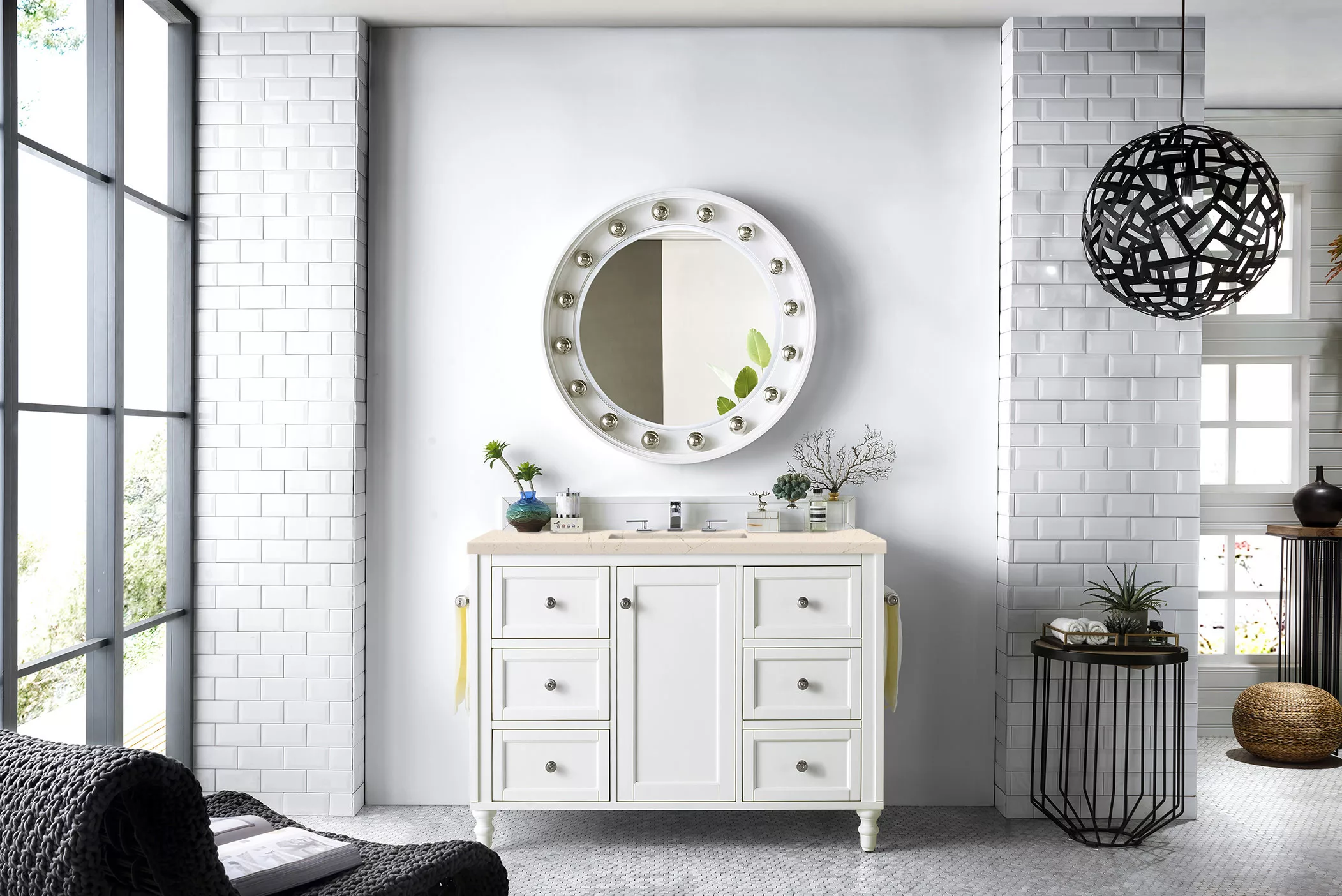 Copper Cove Encore 48" Single Vanity, Bright White w/ 3 CM Eternal Marfil Quartz Top - Image 2