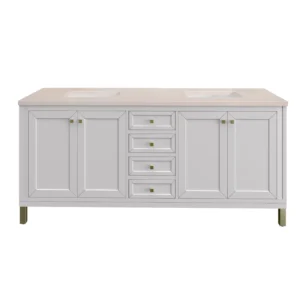 Chicago 72″ Double Vanity, Glossy White w/ 3 CM Eternal Marfil Top