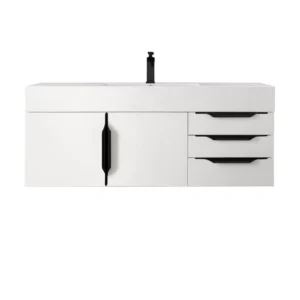 Mercer Island 48″ Single Vanity, Glossy White, Matte Black w/ Glossy White Composite Stone Top