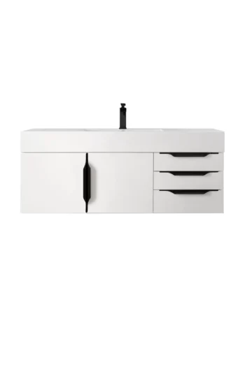 Mercer Island 48" Single Vanity, Glossy White, Matte Black w/ Glossy White Composite Stone Top